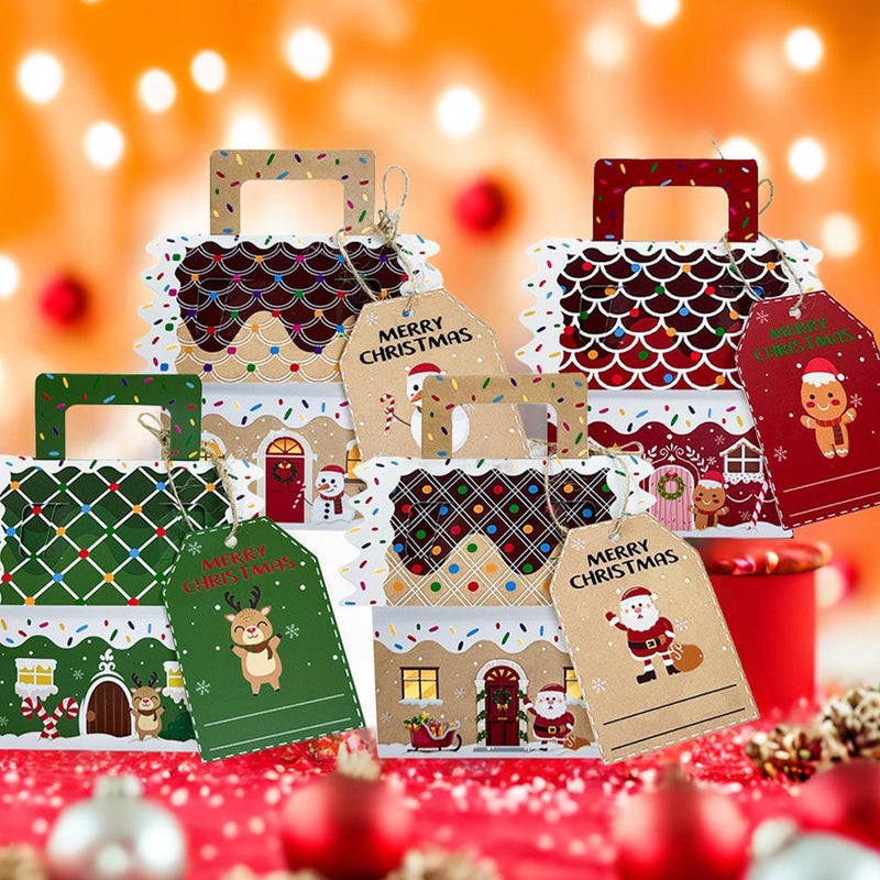 8pcs Christmas Candy Cookie Boxes, Christmas Gingerbread House Gift Box Candy House Treat Bags, Treat Gift Wrap Boxes for Holiday Xmas Party Favors, Snowman/deer/santa 4 Designs - Image 3